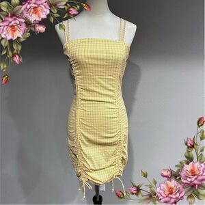 Double Ruched Plaid Print Bodycon Dress With Straps